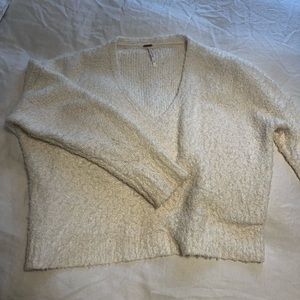 Ivory Free People Bouclé V-Neck Sweater